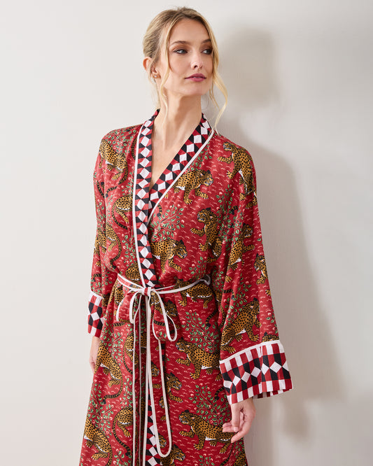 Bagheera - Eco Satin Robe - Scarlet - Printfresh