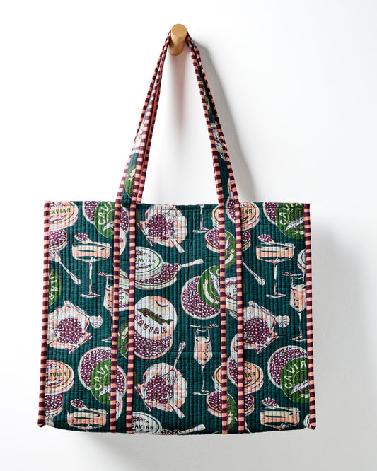 Champagne & Caviar - The Traveler Tote - Peacock Feather
