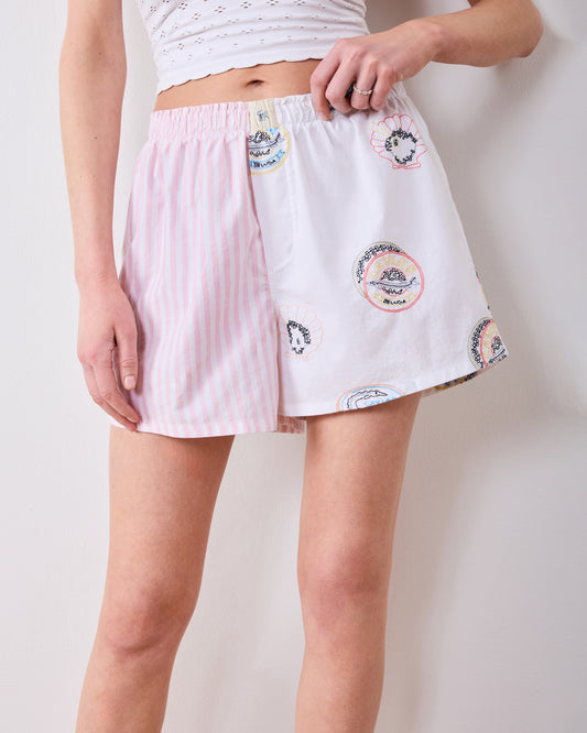 Embroidered Caviar Club - Boyfriend Boxer - Pearl