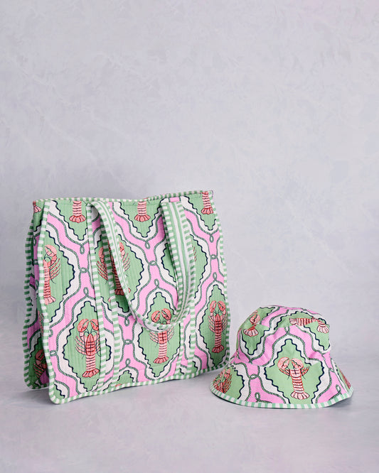 Lobster Lagoon - Scalloped Tote & Bucket Hat Bundle - Pink Mojito - Printfresh