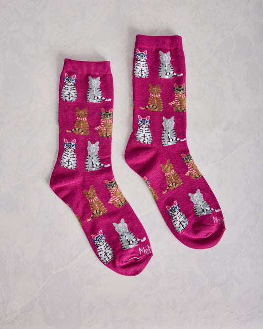 Fuchsia - Studious Cats Crew Socks